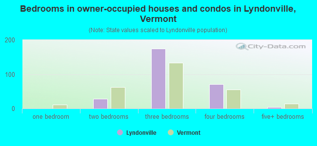 Bedrooms in owner-occupied houses and condos in Lyndonville, Vermont