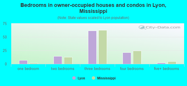 Bedrooms in owner-occupied houses and condos in Lyon, Mississippi