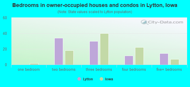 Bedrooms in owner-occupied houses and condos in Lytton, Iowa