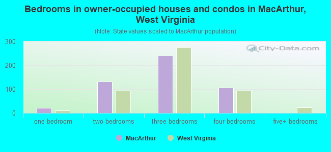 Bedrooms in owner-occupied houses and condos in MacArthur, West Virginia