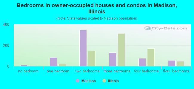 Bedrooms in owner-occupied houses and condos in Madison, Illinois
