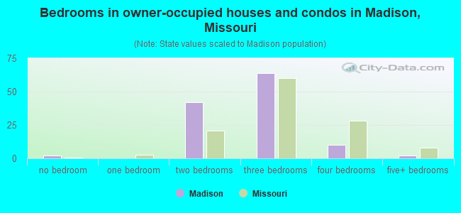 Bedrooms in owner-occupied houses and condos in Madison, Missouri
