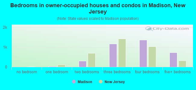 Bedrooms in owner-occupied houses and condos in Madison, New Jersey