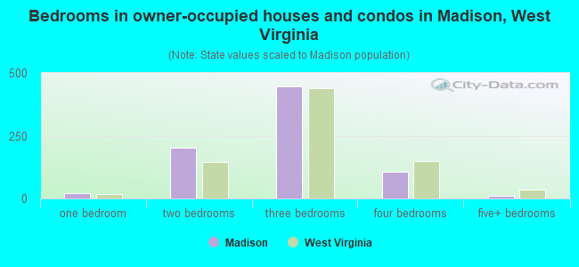 Bedrooms in owner-occupied houses and condos in Madison, West Virginia