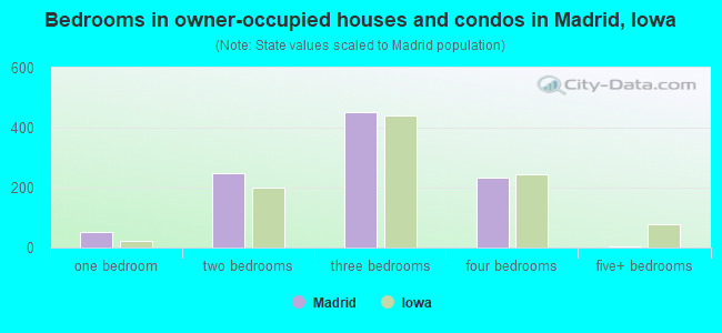 Bedrooms in owner-occupied houses and condos in Madrid, Iowa