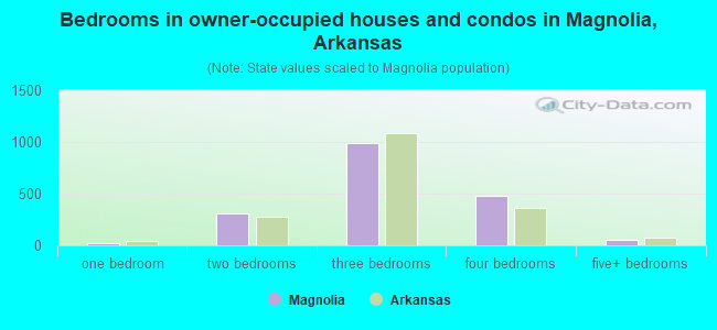Bedrooms in owner-occupied houses and condos in Magnolia, Arkansas