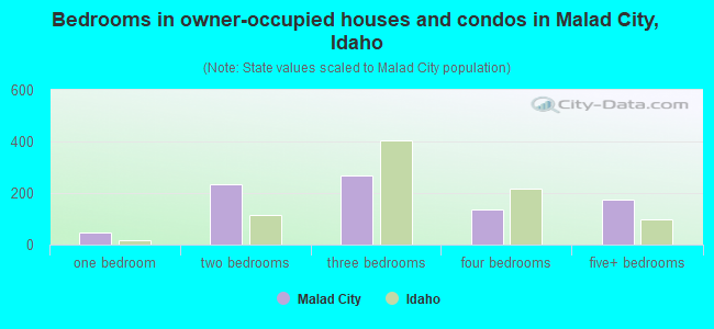 Bedrooms in owner-occupied houses and condos in Malad City, Idaho