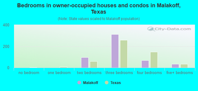 Bedrooms in owner-occupied houses and condos in Malakoff, Texas