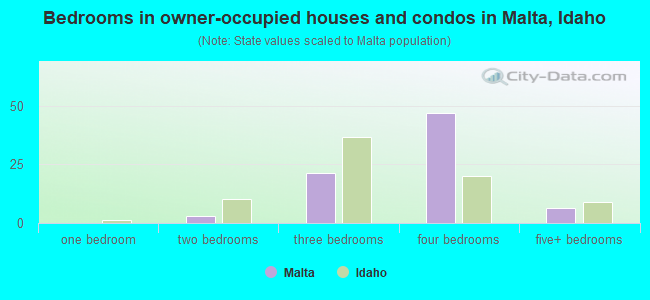 Bedrooms in owner-occupied houses and condos in Malta, Idaho