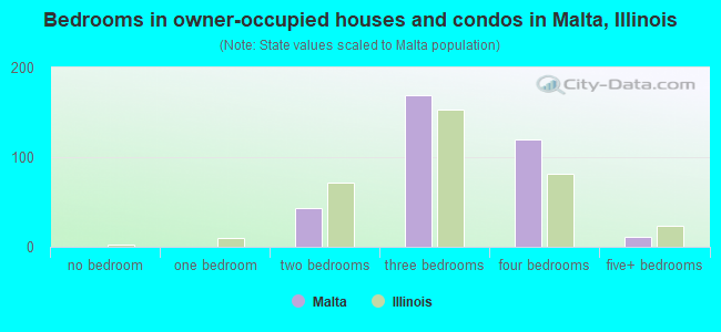 Bedrooms in owner-occupied houses and condos in Malta, Illinois
