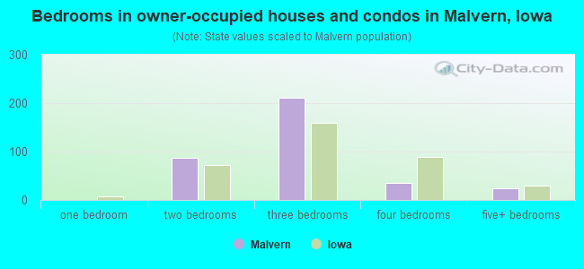 Bedrooms in owner-occupied houses and condos in Malvern, Iowa