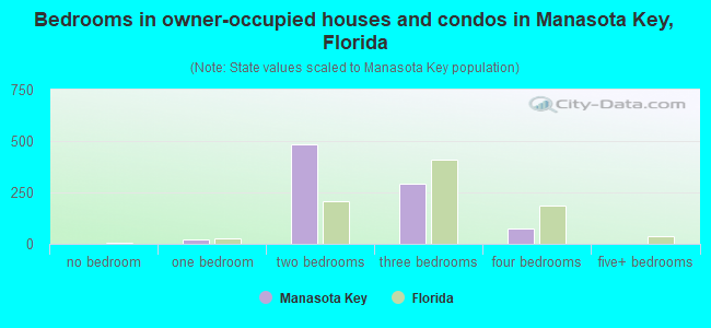 Bedrooms in owner-occupied houses and condos in Manasota Key, Florida