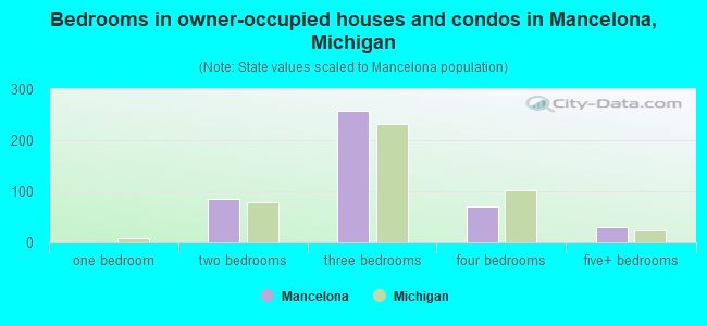 Bedrooms in owner-occupied houses and condos in Mancelona, Michigan