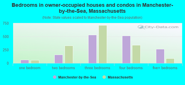 Bedrooms in owner-occupied houses and condos in Manchester-by-the-Sea, Massachusetts