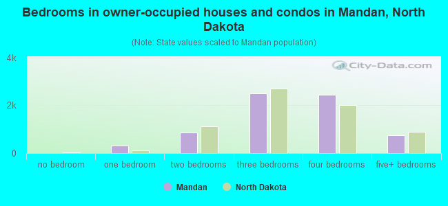 Bedrooms in owner-occupied houses and condos in Mandan, North Dakota