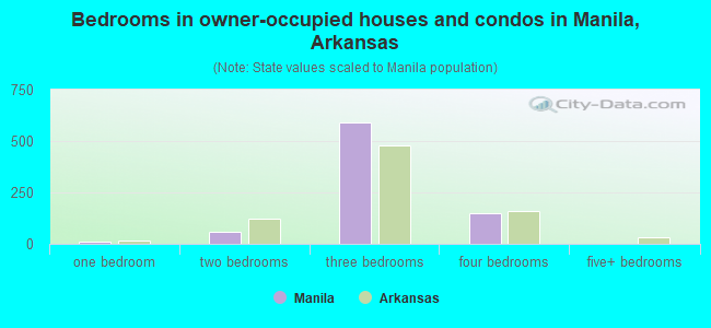 Bedrooms in owner-occupied houses and condos in Manila, Arkansas