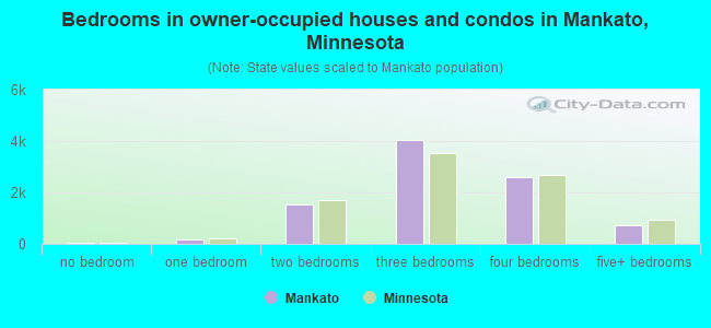 Bedrooms in owner-occupied houses and condos in Mankato, Minnesota