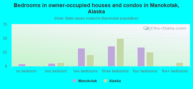 Bedrooms in owner-occupied houses and condos in Manokotak, Alaska