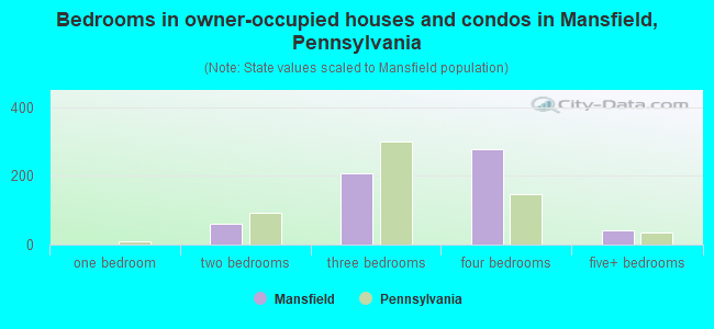 Bedrooms in owner-occupied houses and condos in Mansfield, Pennsylvania