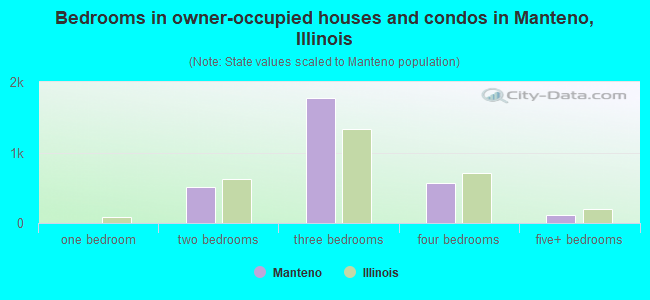 Bedrooms in owner-occupied houses and condos in Manteno, Illinois