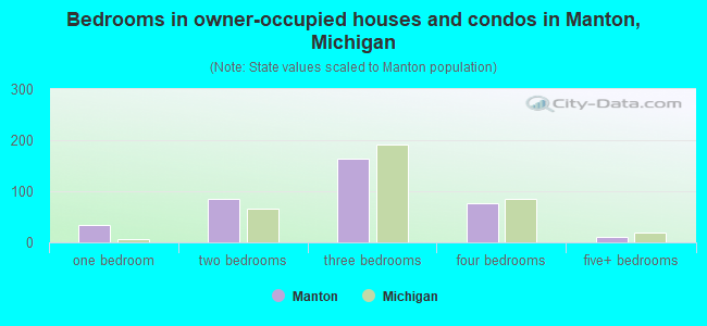 Bedrooms in owner-occupied houses and condos in Manton, Michigan