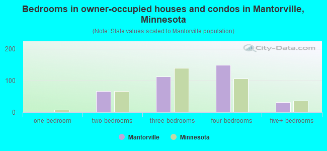 Bedrooms in owner-occupied houses and condos in Mantorville, Minnesota