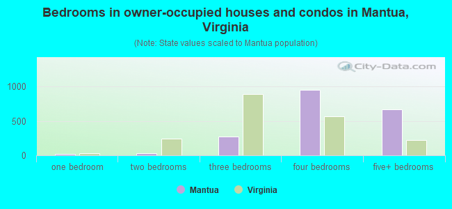 Bedrooms in owner-occupied houses and condos in Mantua, Virginia