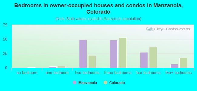Bedrooms in owner-occupied houses and condos in Manzanola, Colorado
