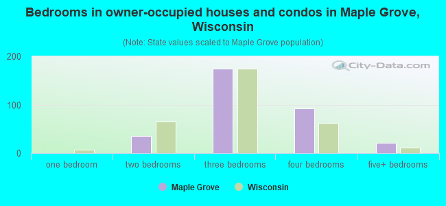 Bedrooms in owner-occupied houses and condos in Maple Grove, Wisconsin