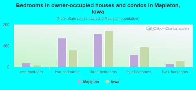 Bedrooms in owner-occupied houses and condos in Mapleton, Iowa