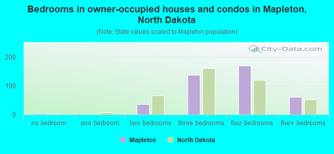 Bedrooms in owner-occupied houses and condos in Mapleton, North Dakota