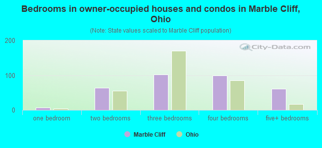 Bedrooms in owner-occupied houses and condos in Marble Cliff, Ohio