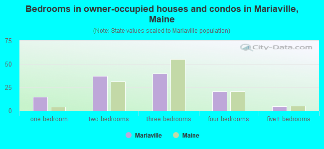 Bedrooms in owner-occupied houses and condos in Mariaville, Maine