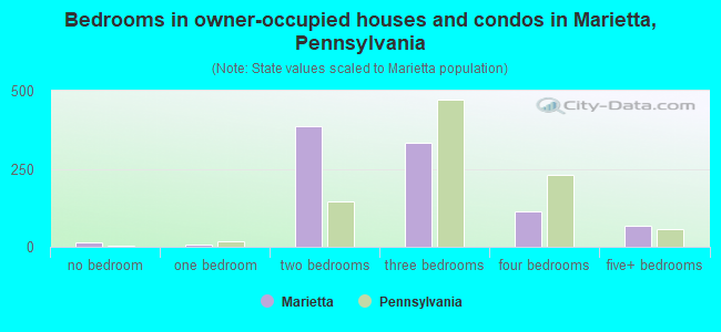 Bedrooms in owner-occupied houses and condos in Marietta, Pennsylvania