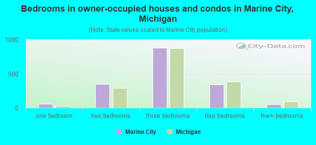 Bedrooms in owner-occupied houses and condos in Marine City, Michigan
