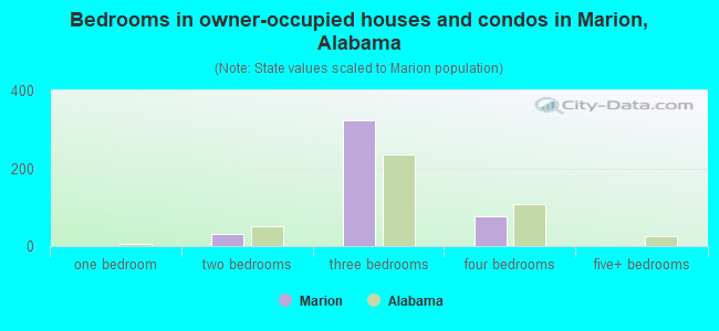 Bedrooms in owner-occupied houses and condos in Marion, Alabama