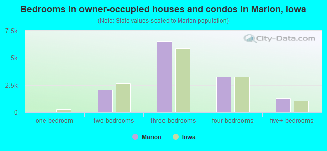 Bedrooms in owner-occupied houses and condos in Marion, Iowa