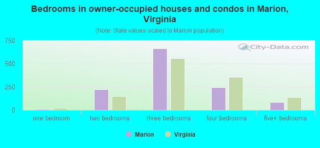 Bedrooms in owner-occupied houses and condos in Marion, Virginia