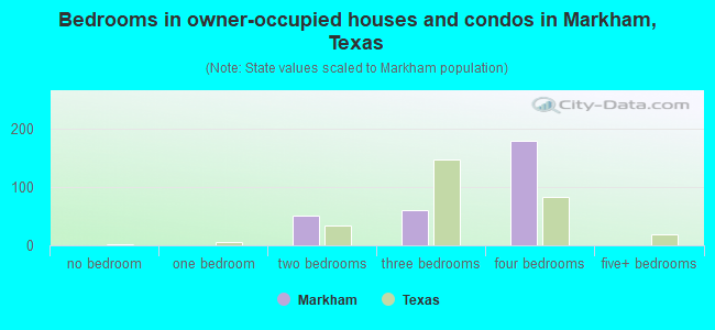 Bedrooms in owner-occupied houses and condos in Markham, Texas