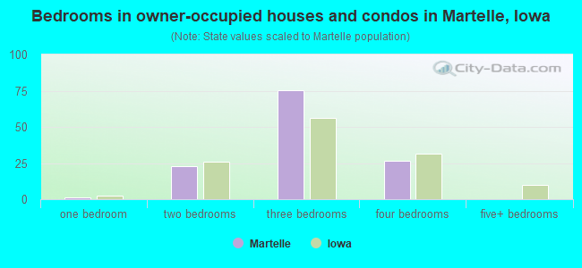 Bedrooms in owner-occupied houses and condos in Martelle, Iowa