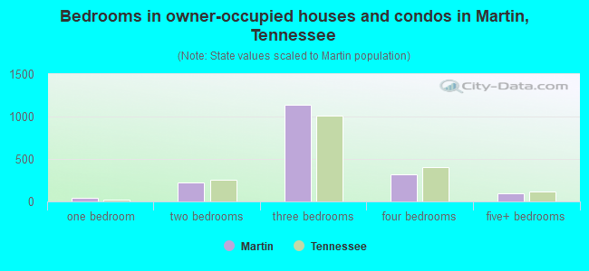 Bedrooms in owner-occupied houses and condos in Martin, Tennessee