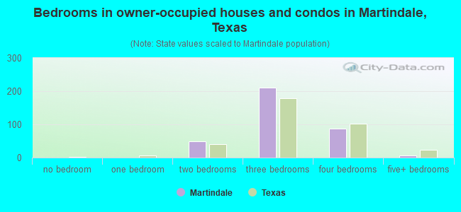 Bedrooms in owner-occupied houses and condos in Martindale, Texas