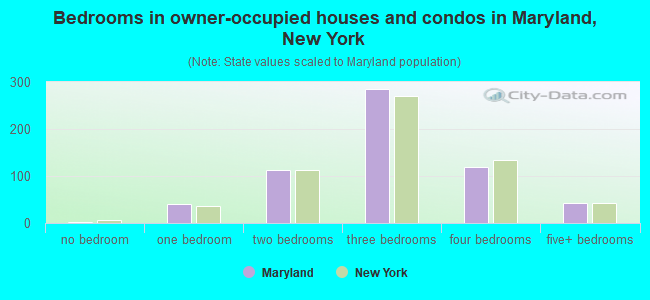 Bedrooms in owner-occupied houses and condos in Maryland, New York