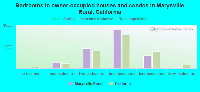 Bedrooms in owner-occupied houses and condos in Marysville Rural, California