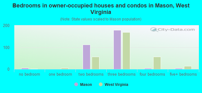 Bedrooms in owner-occupied houses and condos in Mason, West Virginia