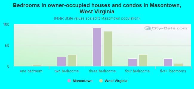 Bedrooms in owner-occupied houses and condos in Masontown, West Virginia