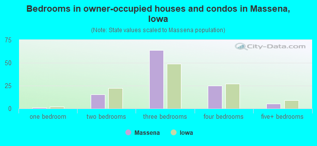 Bedrooms in owner-occupied houses and condos in Massena, Iowa