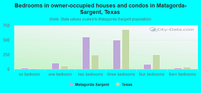 Bedrooms in owner-occupied houses and condos in Matagorda-Sargent, Texas