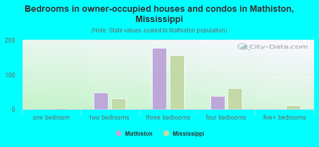 Bedrooms in owner-occupied houses and condos in Mathiston, Mississippi
