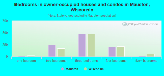 Bedrooms in owner-occupied houses and condos in Mauston, Wisconsin